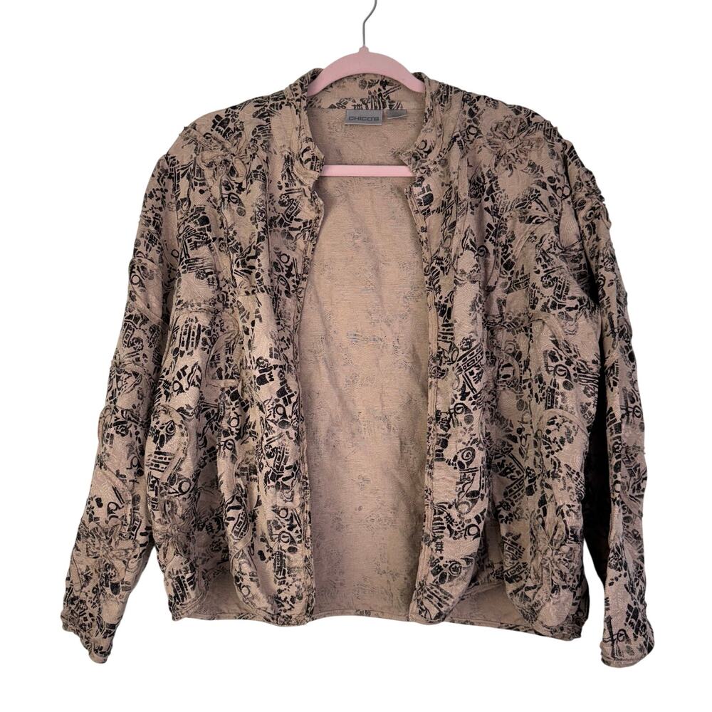 Chico's Women Cardigan Open Front Silk Linen Lightweight SZ 2 Spring Summer